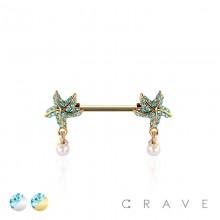 MULTI CZ STAR WITH PEARL DANGLE 316L SURGICAL STEEL NIPPLE RING